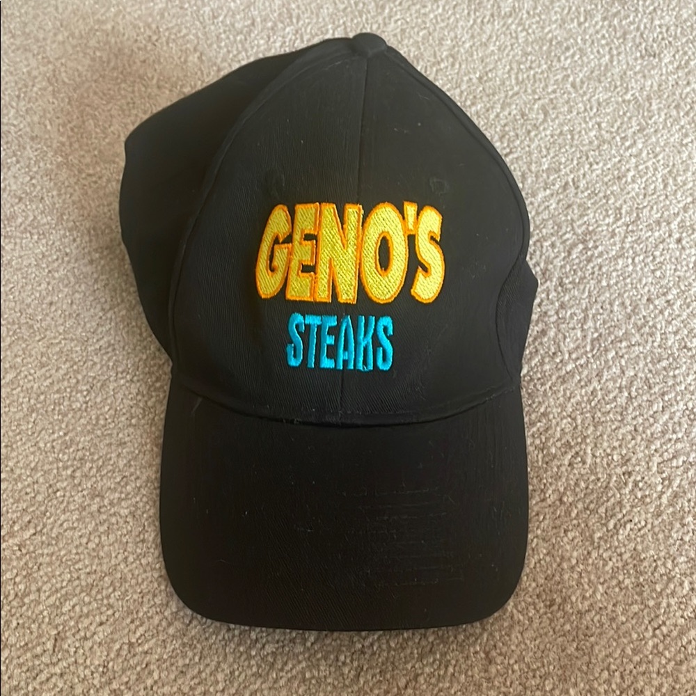 Vintage Black Philadelphia Philly Cheesesteak Icon Geno's Steaks Baseball Cap